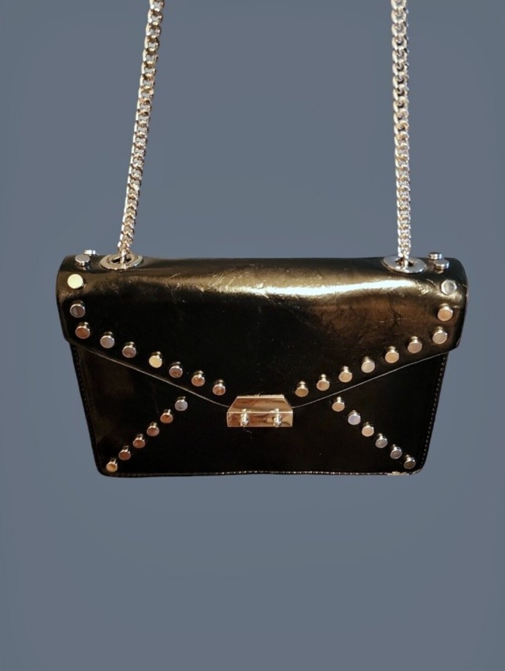 Zara Black Studded Silver Chain Shoulder Bag
